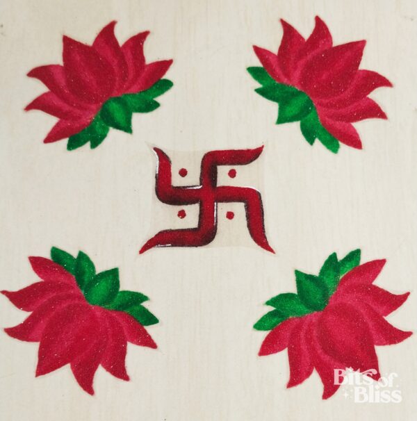 Swastik & 4 Red Lotus Flower Ready Rangoli