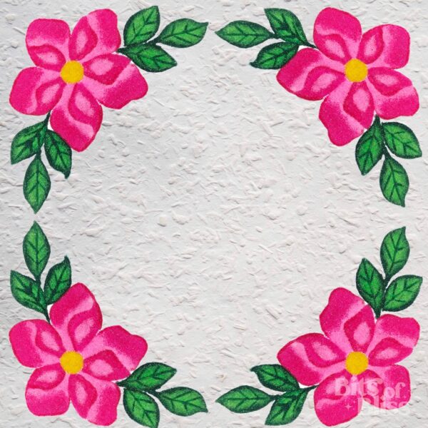 Pink Flower and Leaves Ready Rangoli - Set of 4 - Image 3