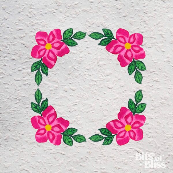 Pink Flower and Leaves Ready Rangoli - Set of 4